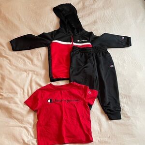 Champion Red and Black Hoodie Set